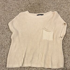 Elegant Cream Knit Sweater with Pocket